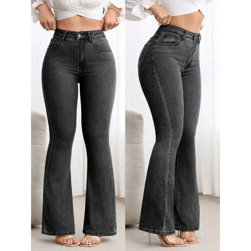 New Women's Elastic Slimming Bell Bottom Jeans Butt Lifting Waist