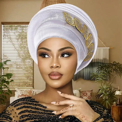 African Elegant Pleated Leaf Turban Hat - Chiffon Head Wrap, 5 Colors, All Seasons, Women & Unisex