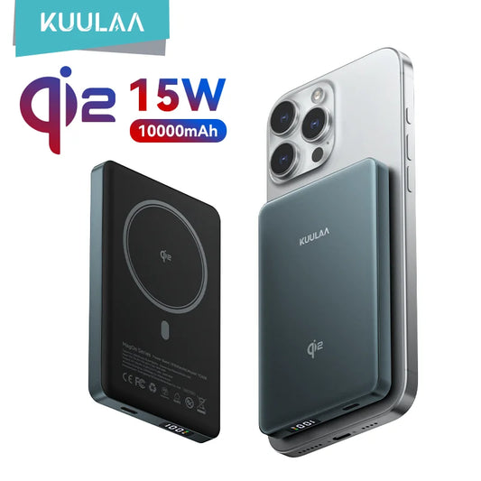 Magnetic Qi2 Power Bank 10000mAh 15W Wireless Portable Fast Charger with USB-C for Smartphones