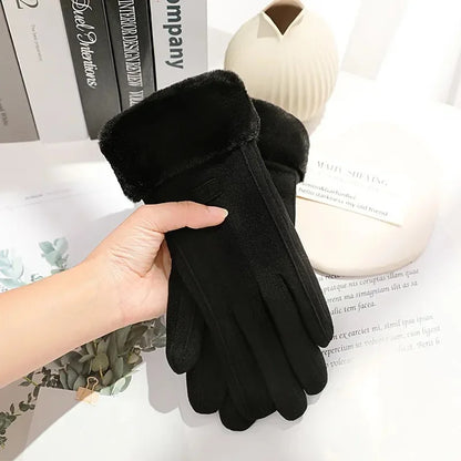 Women's Winter Plush Suede Touchscreen Gloves - Warm Driving & Cycling Mittens