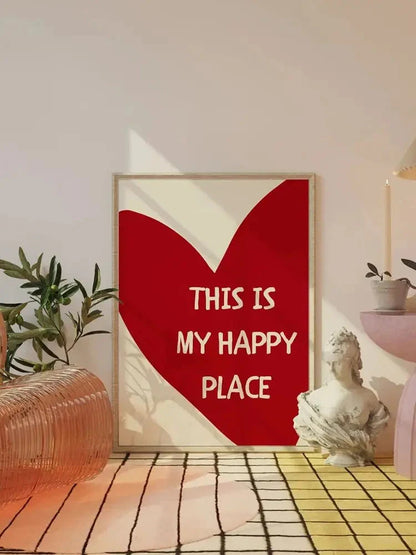 Red Heart Canvas Wall Art – Happy Place Poster Print