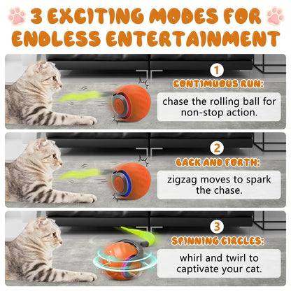 Interactive Speedy Tail Cat Ball Toy with Tail — USB Rechargeable, Dual-Speed Automatic Cat Toy