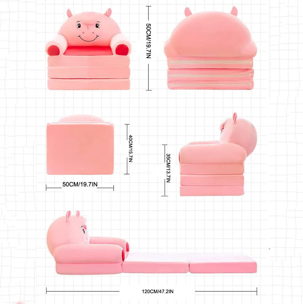 2-in-1 Foldable Plush Kids Sofa Bed – Cartoon Children's Fold-Out Chair for Nursery & Playroom
