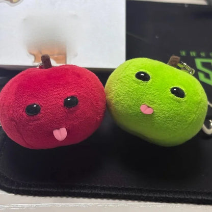 Abstract Tongue Out Apple Funny Plush Doll Keychain Backpack Pendant