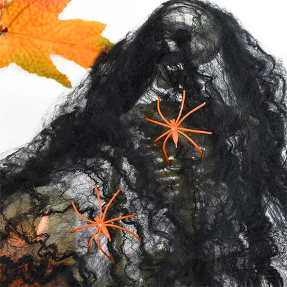 Halloween Spider Web Cobweb Decoration with Two Spider Props