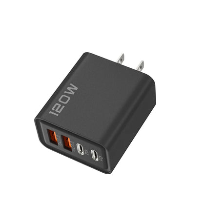 120W 4-Port PD Fast Charger Wall Adapter – 2 USB-C & 2 USB-A Quick Charge with US/EU Plugs