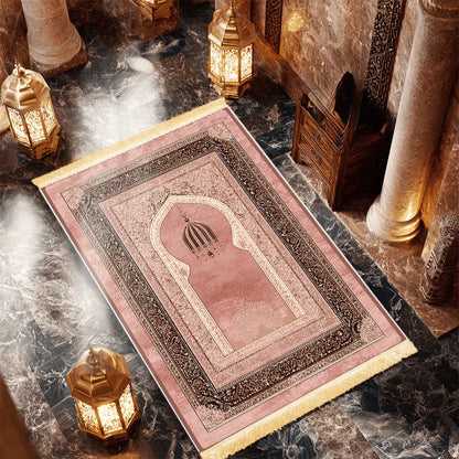 VIKAMA Islamic Prayer Mat, Anti-Slip And Soft With Fringed Edges Prayer Mat, For Ramadan, Hajj, And Asr Prayers Of Muslims