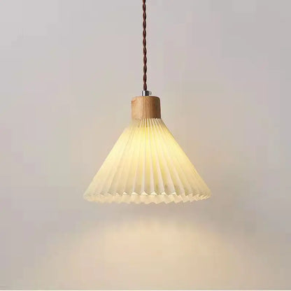 Retro Pleated Pendant Light For Living  Dining Room Bedside Solid Wooden Ceiling Hanging Fabric Lampshade Bar Home Decoration