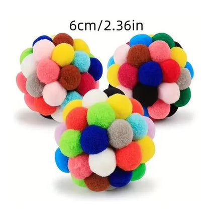 Plush Pompom Bell Ball Cat Toy — Bouncy Interactive Pet Toy (Random Color)