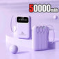 500000mAh Portable Power Bank 20W Fast Charge, Built-In 4 Cables, LED Light & Digital Display