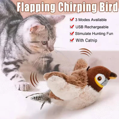 Rechargeable Chirping Flapping Plush Bird Toy – Touch-Activated Interactive Pet Toy for Cats & Dogs