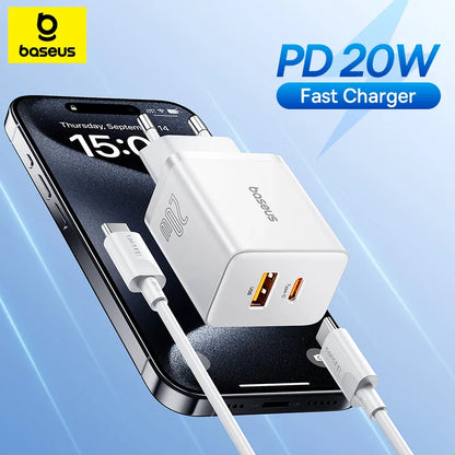 20W USB-C Fast Charger Dual Port PD Quick Wall Adapter – Compact Travel Charger for iPhone and Android
