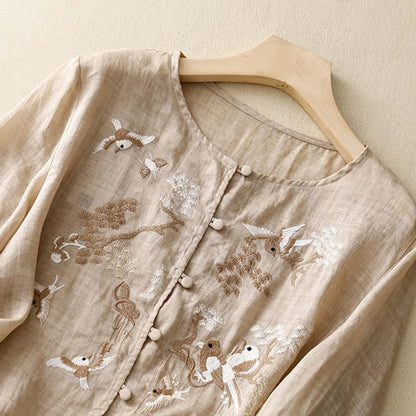 ZOMAXIUJEE Loose Fit Embroidered Blouse - Full Sleeve