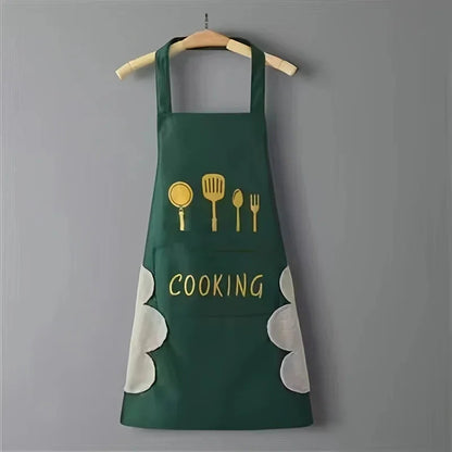 Unisex Adjustable Kitchen Apron – Solid Color PVC Cooking Apron with Pocket