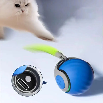 USB Rechargeable Interactive Cat Toy Ball – Automatic Moving Ball with Replaceable Tail, Dual-Speed for Indoor Cats