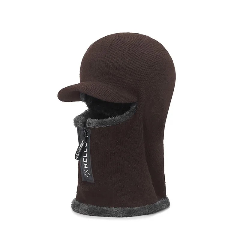 New Men Winter Warm Wool Hat Outdoor Ear Protection Hats Warm Thick Bicycle Knitted Capd Scarf Windproof Visors Cap