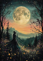 Witch Magical Art Print Witch with Full Moon Wall Decor Darkness Witches Painting Wall Decor Canvas Poster Dark Romantic Decor