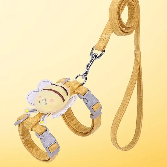 Cat Harness Leash Collar Set - Adjustable Cartoon Bee Design