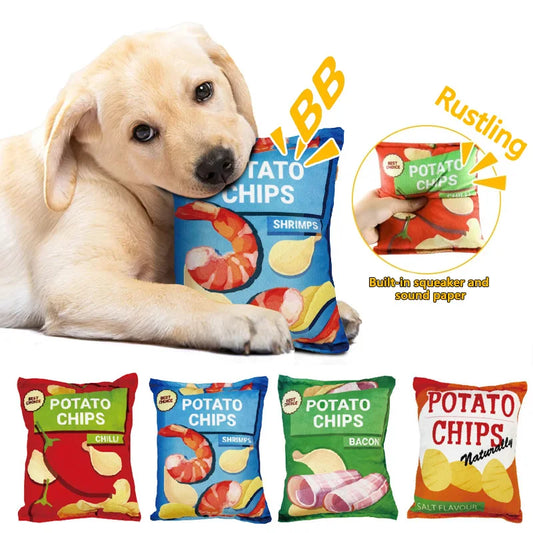 Plush Crisps Squeaky Dog Toy - Bite-Resistant Crunch Sound for Small & Medium Dogs
