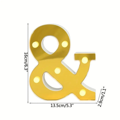 1PC 16cm Golden Numbers&English Led Letter Lights,Battery Powered Decoration Light For Festive,Proposal,Birthday,Wedding,Party