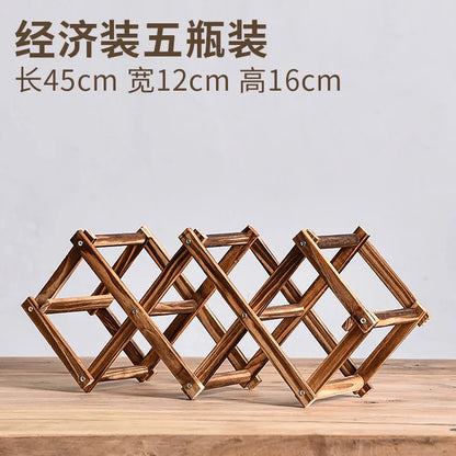 Stackable Folding Wooden Wine Rack – 3/5/6/10-Bottle Pine Wine Shelf for Home Bar