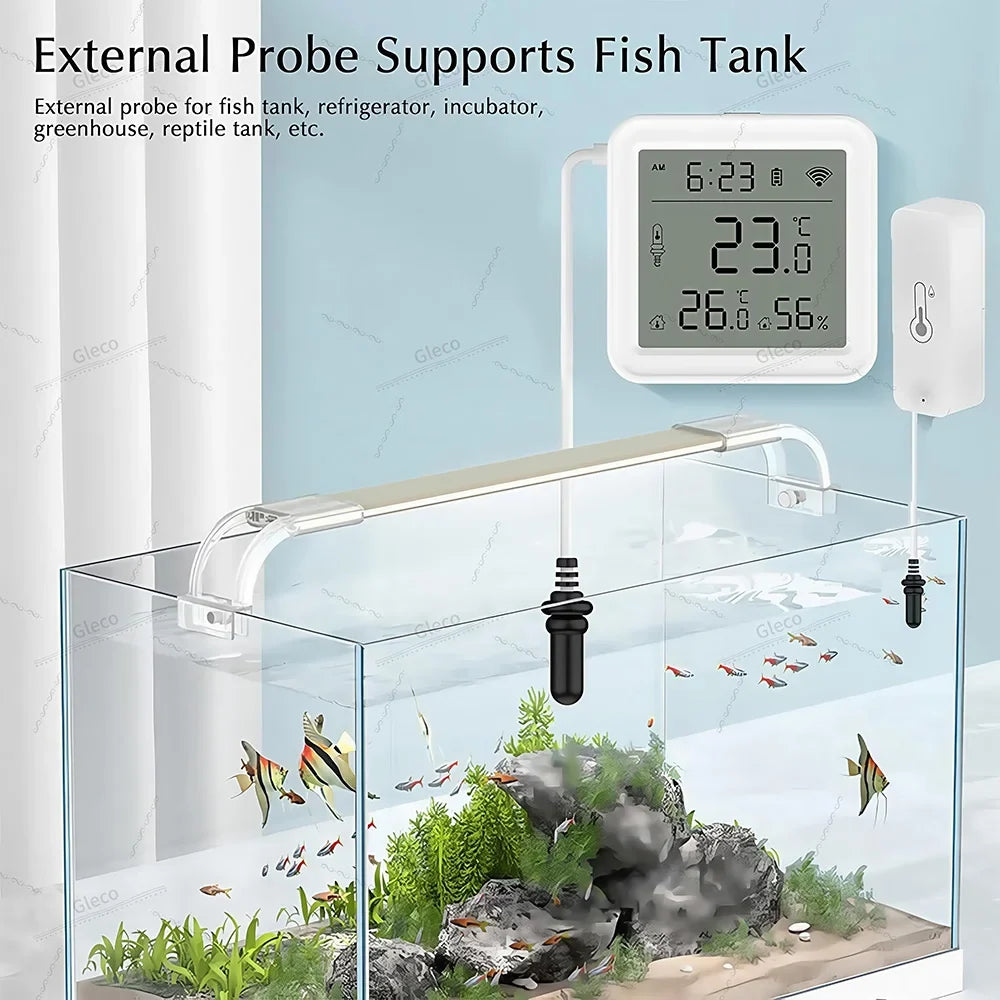 Tuya WiFi Zigbee Temperature Humidity Meter with External Probe Sensor Optional Digital LCD Screen Thermometer for Fish Tank