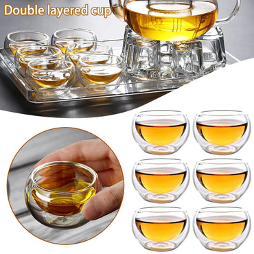 50 ml (1.7 fl oz) Double Wall Glass Tea & Coffee Cups - 6-Piece Heat-Resistant Handle Borosilicate Mug Set