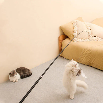 Telescopic Cat Wand 1.8m (6 ft) Extendable Feather Teaser Scratch-Resistant Interactive Cat Toy