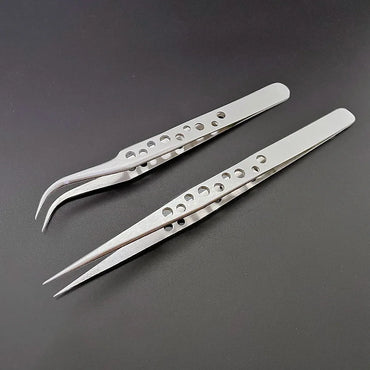 Anti-Static Precision Stainless Steel Tweezers Set - Curved & Straight Tips for Electronics & Phone Repair