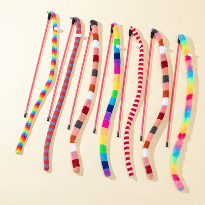 Interactive Cat Teaser Wand with Bell – Gradient Plush Caterpillar Tassel Toy for Cats