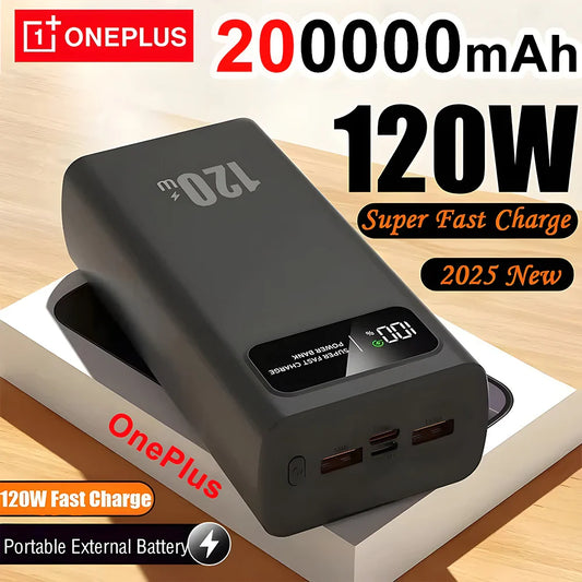 120W 200000mAh Digital Display Portable Power Bank - Fast Charger for Smartphones & Laptops (USB-A, USB-C, Micro USB)