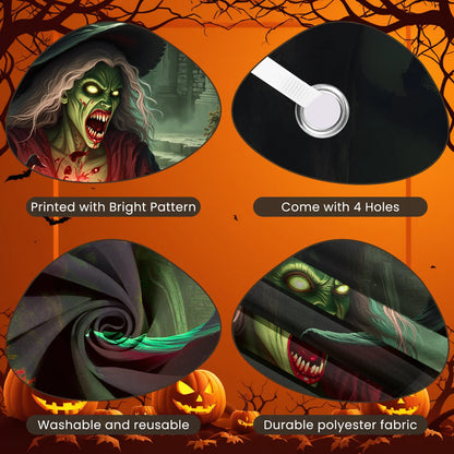 Halloween Door Cover Banner & Photo Backdrop – Large 110×185cm Polyester Moonlit Cemetery Scene for Front Door, Porch & Party – 2 Styles