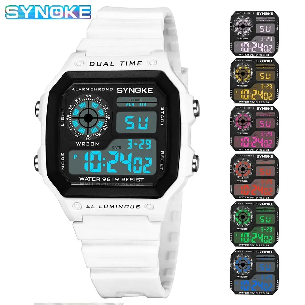 Unisex Digital Sports Watch 44mm Waterproof 3ATM LED Backlight Alarm Stopwatch