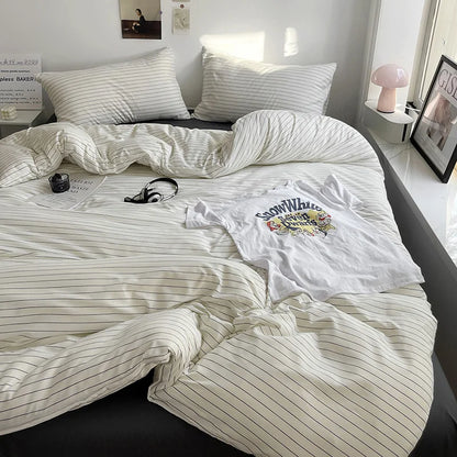 Striped Duvet Cover Bedding Set with Flat Sheet & Pillowcases — Multiple Sizes (Single/Twin/Full/Queen/King)