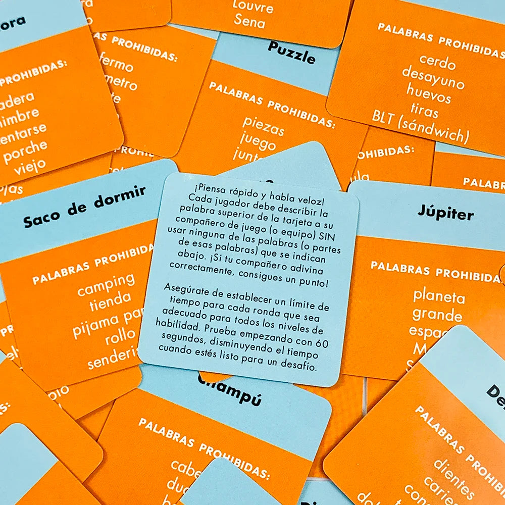 Spanish Mini Card Game Name That Word - 50 Cards for Family, Party & Camping