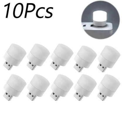 Mini USB Night Light (1/3/5/10-Pack) - Warm White LED Book Reading Lamp, Eye-Protection USB Plug-In