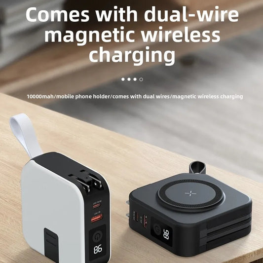 10000mAh Magnetic Wireless Power Bank 23W Fast Charging with AC Plug – 5-in-1 Portable Charger