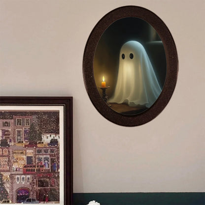 Halloween Oval Ghost & Candle Wall Decoration – Mysterious Gothic Plastic Wall Plaque for Home, Door & Halloween Party Decor