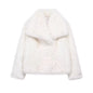 Cropped Faux Fur Jacket for Women – Long Sleeve Snap-Button Lapel Collar Thick Winter Coat