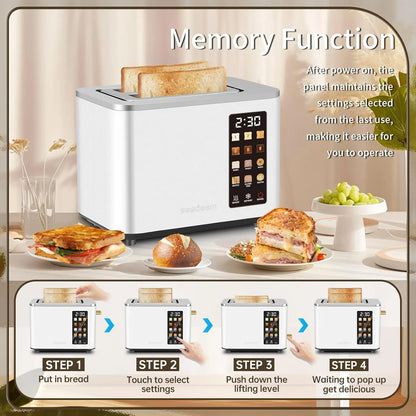 Toaster 2 Slice, Touch Control Screen, Smart Stainless Toaster, 6 Shade Setting, 6 Bread Selection, Countdown, Removable Crumb Tray, 900W,Household Appliances