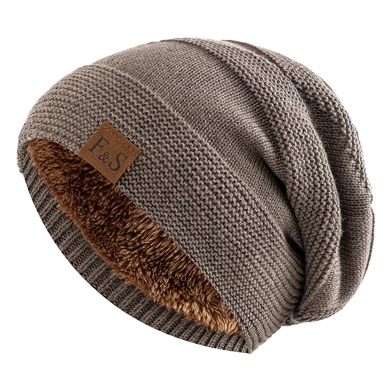 Unisex Fur-Lined Slouchy Winter Beanie – Warm Knit Hat for Men & Women