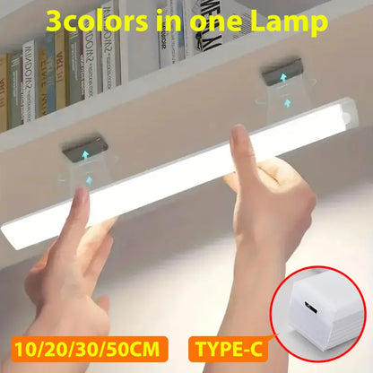 LED Motion Sensor Night Light 19.7 in (50 cm) – USB-C Rechargeable Wireless Cabinet, Wardrobe & Staircase Backlight