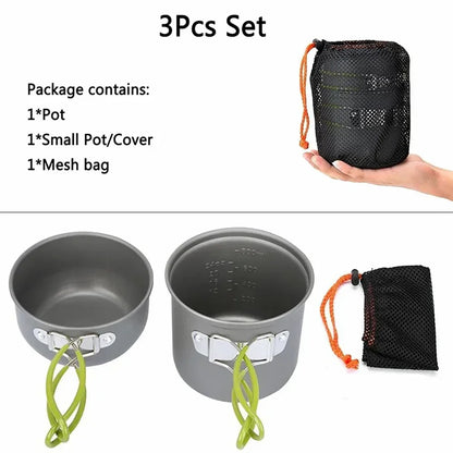 Portable 1-2 Person Aluminum Camping Cookware Set – Foldable Pot, Lid & Utensils