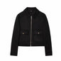 Women's Zipper Jacket - Short Winter Coat with Pockets, Long Sleeve Casual Street Outerwear