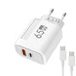 65W GaN 2-Port USB-C PD & QC3.0 Fast Charger - USB-A + USB-C Wall Adapter, EU/US Plug for Smartphones