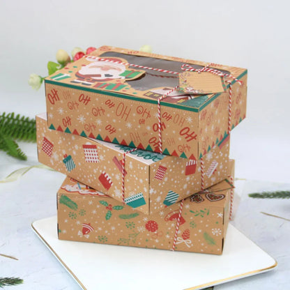 18pcs Christmas Cookie Gift Box, Kraft Paper Candy Packaging Box, Christmas Party Gift Box, Retail Store Display Box
