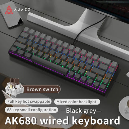 68-Key Compact Mechanical Gaming Keyboard — Hot-Swap ABS Keycaps, Wired / 2.4G Wireless / Bluetooth