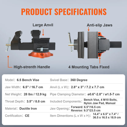 SucceBuy Heavy-Duty Swivel Bench Vise