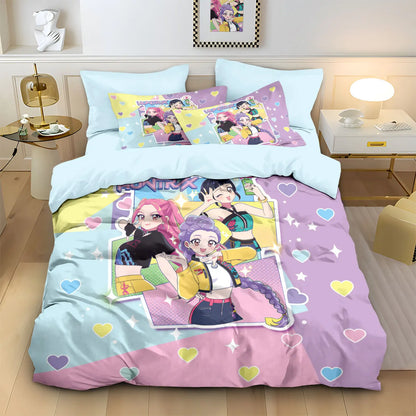 3-Piece K-Pop Demon Hunters Printed Microfiber Bedding Set, Soft 100% Polyester, Machine Washable, Fits Beds 3.3–9 ft (1.0–2.8 m)
