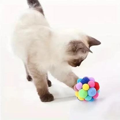 Plush Pompom Bell Ball Cat Toy — Bouncy Interactive Pet Toy (Random Color)